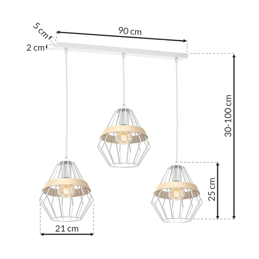 Ljuskrona med snöre CLIF 3xE27/60W/230V