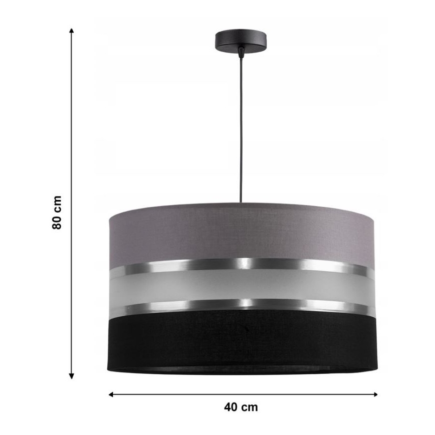 Ljuskrona med snöre CORAL 1xE27/60W/230V svart och grå