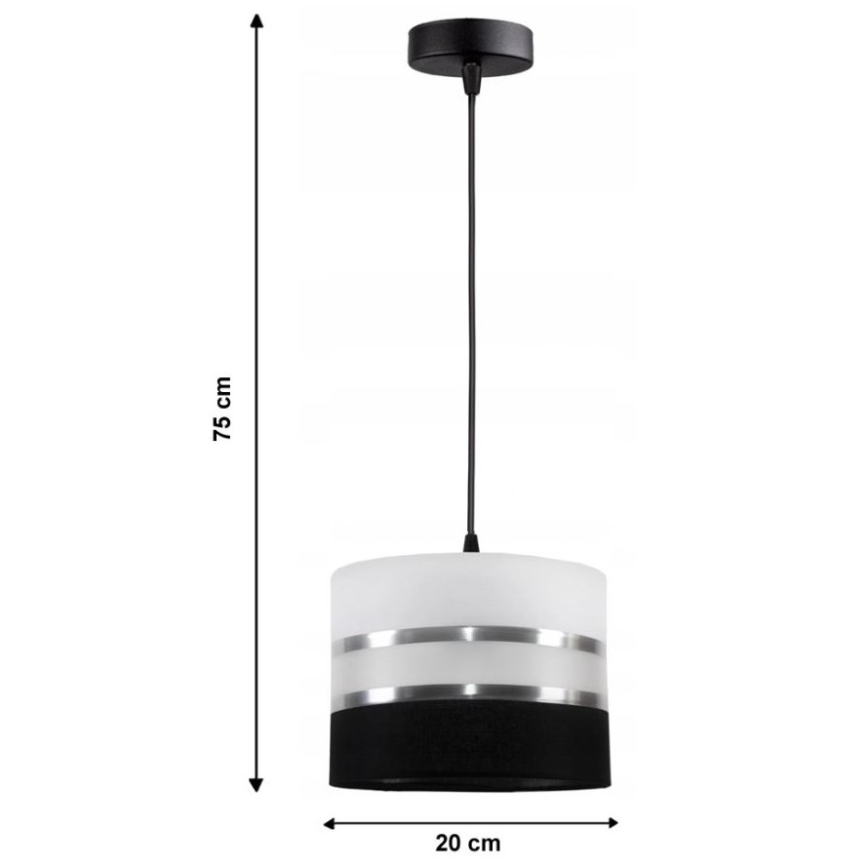 Ljuskrona med snöre CORAL 1xE27/60W/230V svart och vit