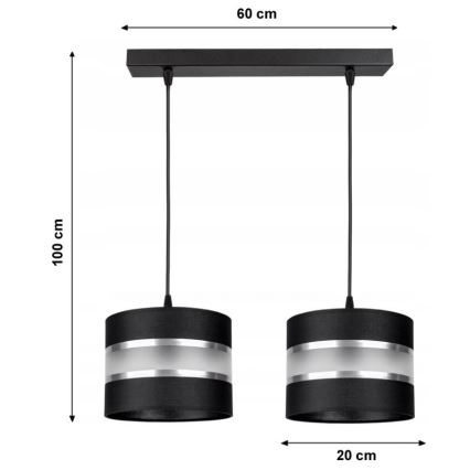 Ljuskrona med snöre CORAL 2xE27/60W/230V svart