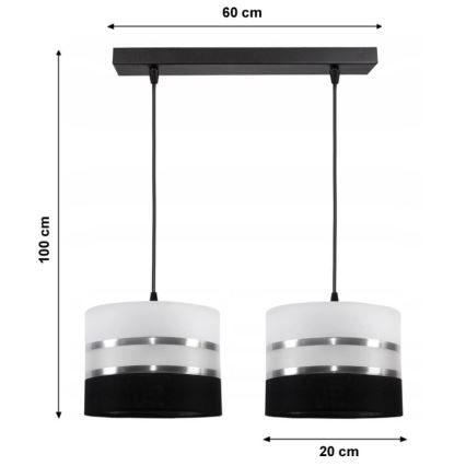 Ljuskrona med snöre CORAL 2xE27/60W/230V svart och vit