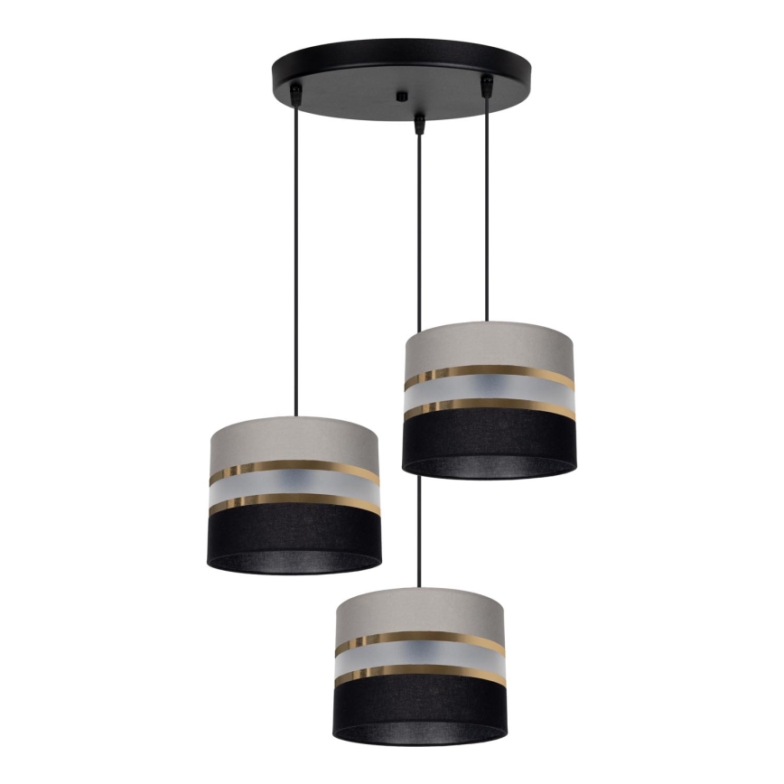 Ljuskrona med snöre CORAL 3xE27/60W/230V svart/grå