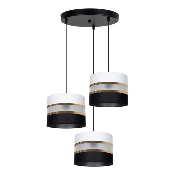 Ljuskrona med snöre CORAL 3xE27/60W/230V svart/vit