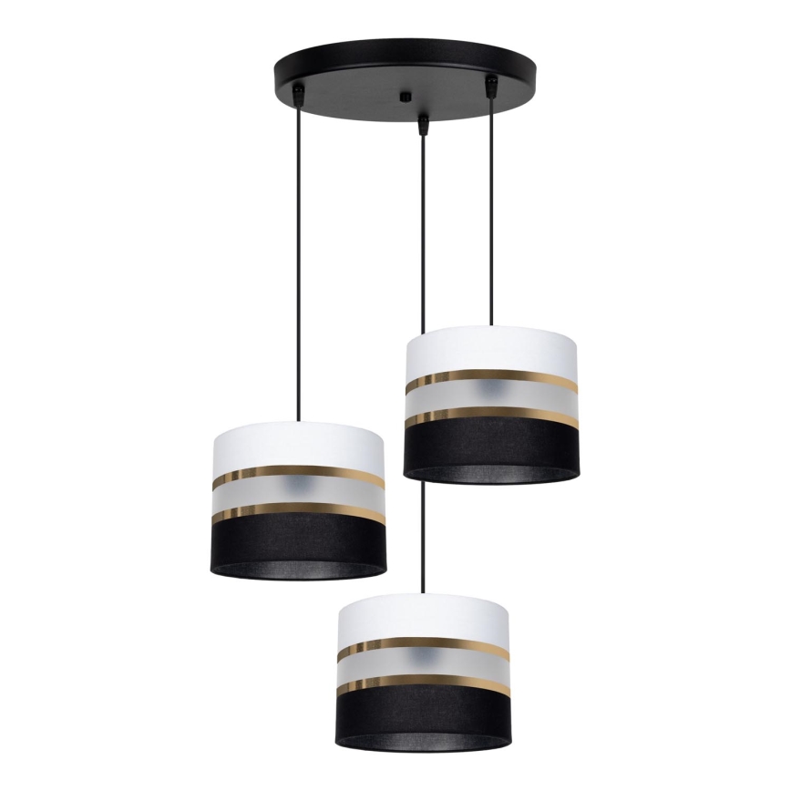 Ljuskrona med snöre CORAL 3xE27/60W/230V svart/vit