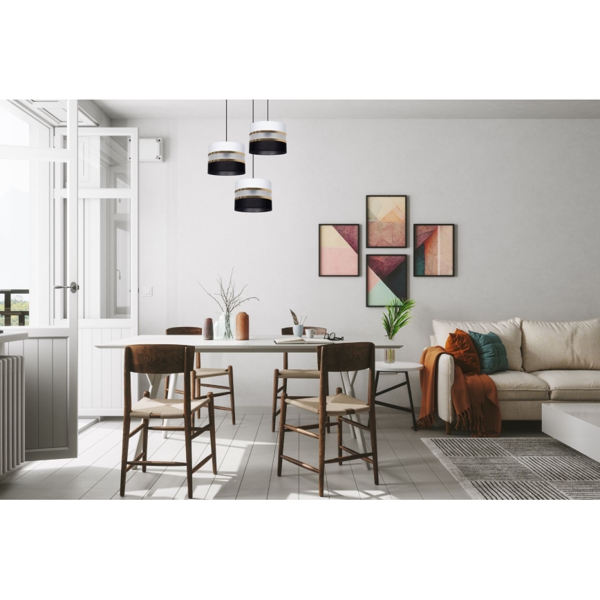 Ljuskrona med snöre CORAL 3xE27/60W/230V svart/vit
