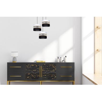 Ljuskrona med snöre CORAL 3xE27/60W/230V svart/vit