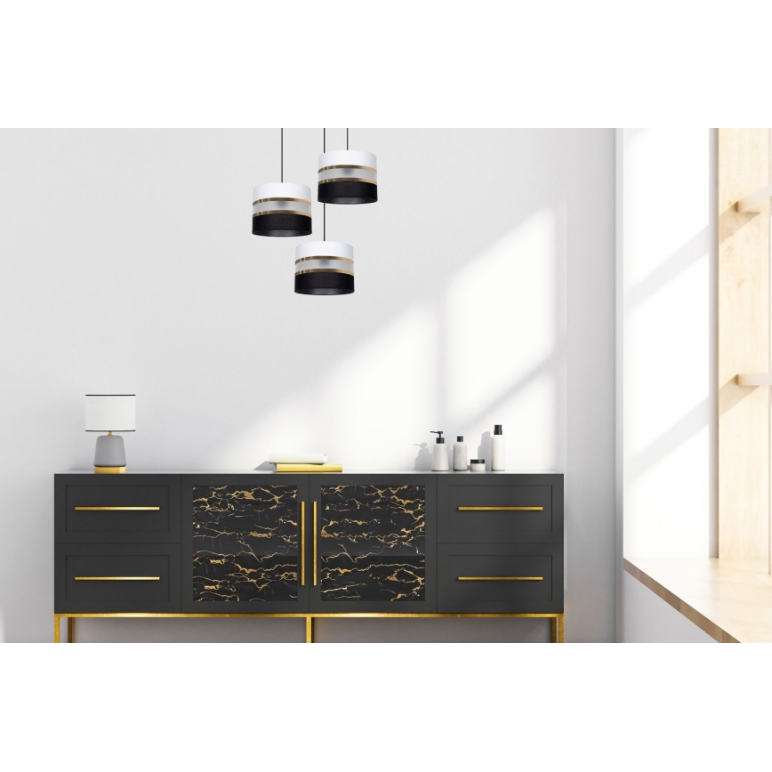 Ljuskrona med snöre CORAL 3xE27/60W/230V svart/vit