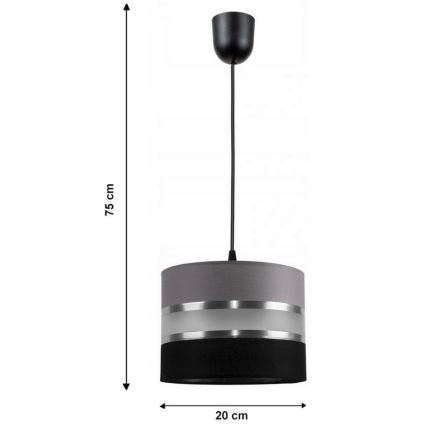 Ljuskrona med snöre CORAL S 1xE27/60W/230V svart och grå