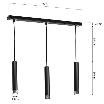 Ljuskrona med snöre DANI 3xGU10/8W/230V
