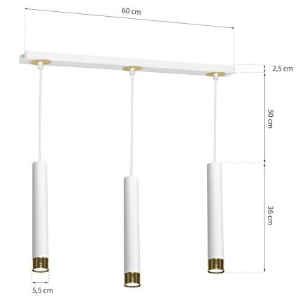 Ljuskrona med snöre DANI 3xGU10/8W/230V