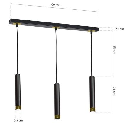Ljuskrona med snöre DANI 3xGU10/8W/230V