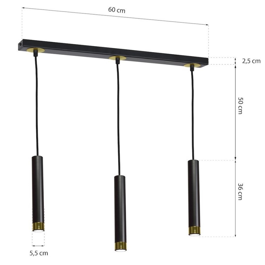 Ljuskrona med snöre DANI 3xGU10/8W/230V