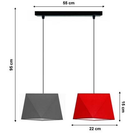 Ljuskrona med snöre DIAMENT 2xE27/60W/230V grå-röd