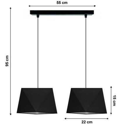 Ljuskrona med snöre DIAMENT 2xE27/60W/230V svart