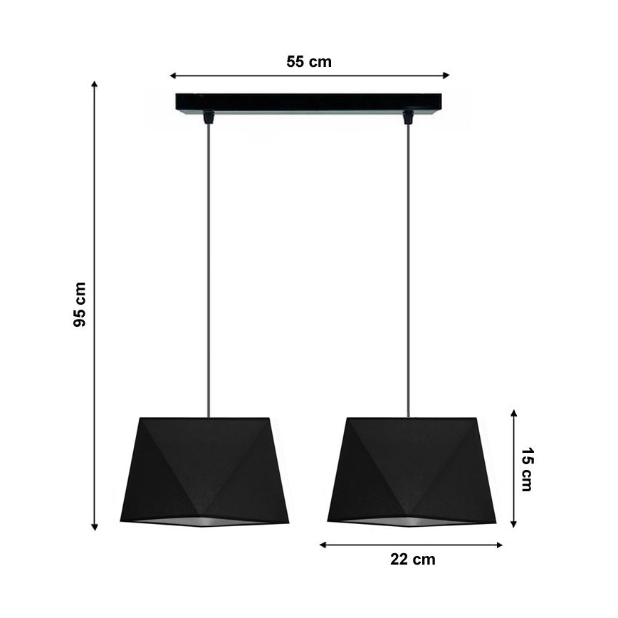 Ljuskrona med snöre DIAMENT 2xE27/60W/230V svart