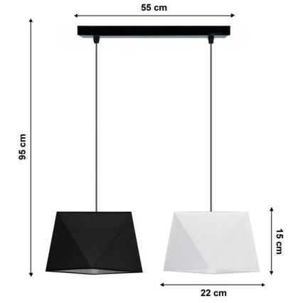 Ljuskrona med snöre DIAMENT 2xE27/60W/230V svart och vit
