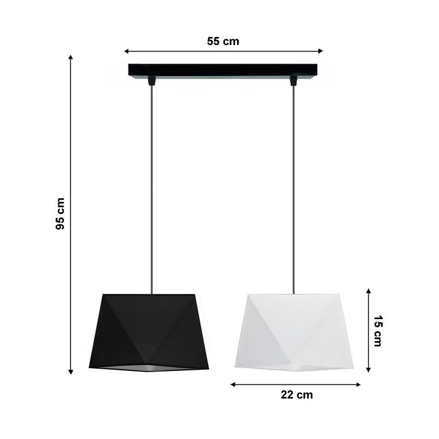 Ljuskrona med snöre DIAMENT 2xE27/60W/230V svart och vit