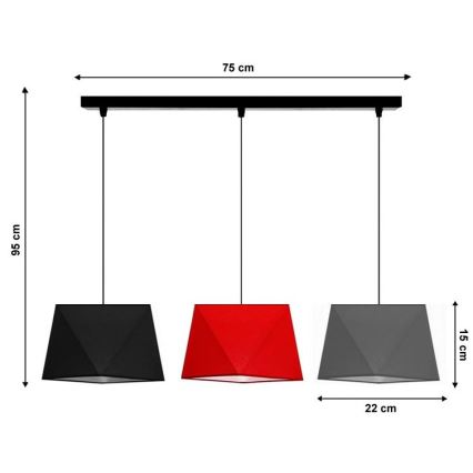 Ljuskrona med snöre DIAMENT 3xE27/60W/230V