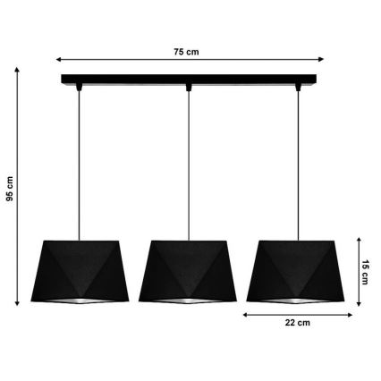 Ljuskrona med snöre DIAMENT 3xE27/60W/230V svart