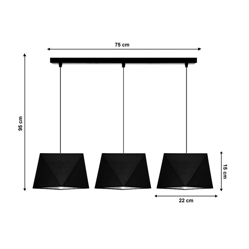 Ljuskrona med snöre DIAMENT 3xE27/60W/230V svart