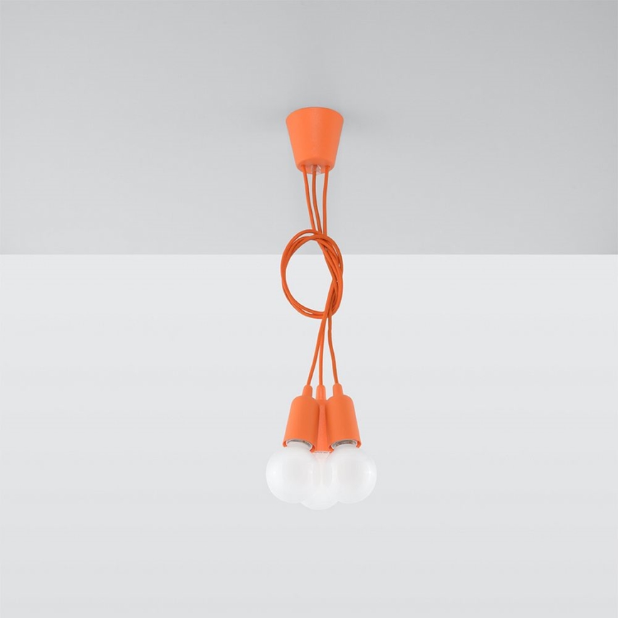 Ljuskrona med snöre DIEGO 3xE27/60W/230V orange