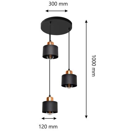 Ljuskrona med snöre EDISON 3xE27/15W/230V