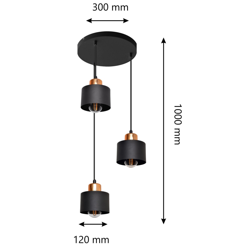 Ljuskrona med snöre EDISON 3xE27/15W/230V