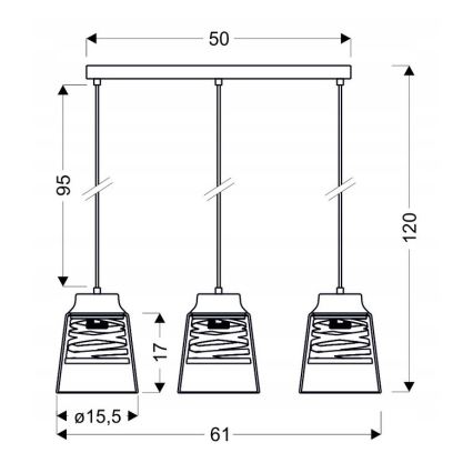 Ljuskrona med snöre FRESNO 3xE27/60W/230V