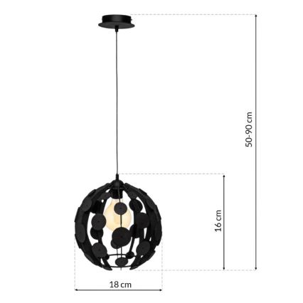 Ljuskrona med snöre GAIA 1xE27/60W/230V svart Ø 18 cm