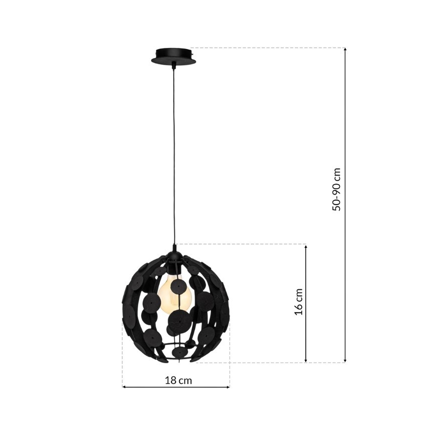 Ljuskrona med snöre GAIA 1xE27/60W/230V svart Ø 18 cm