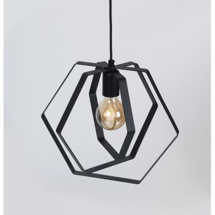 Ljuskrona med snöre HEXAGON 3xE27/60W/230V svart
