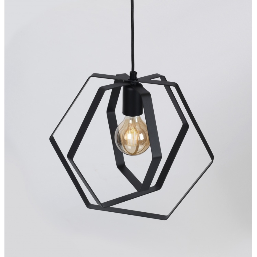 Ljuskrona med snöre HEXAGON 3xE27/60W/230V svart