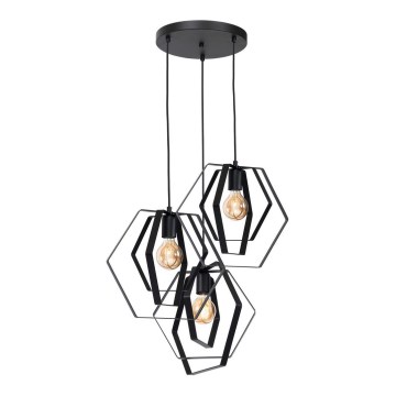 Ljuskrona med snöre HEXAGON 3xE27/60W/230V svart rund