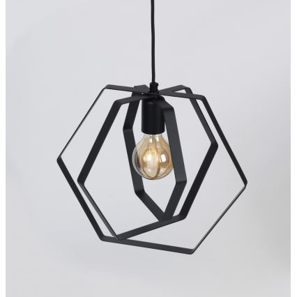 Ljuskrona med snöre HEXAGON 3xE27/60W/230V svart rund