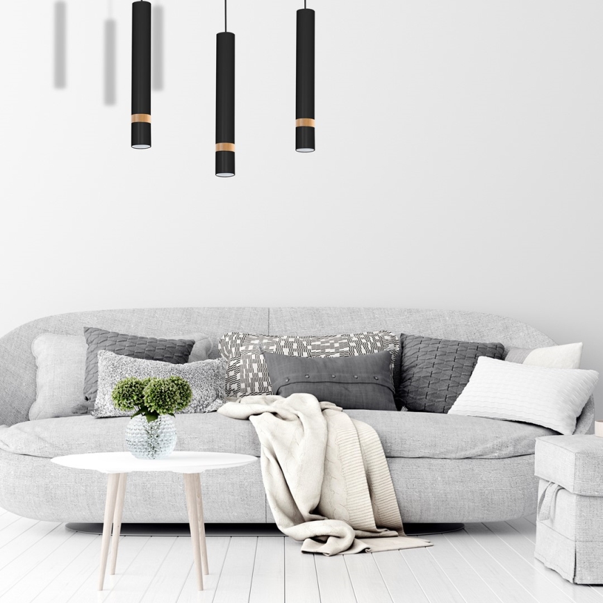 Ljuskrona med snöre JOKER Svart trä 3xGU10/8W/230V
