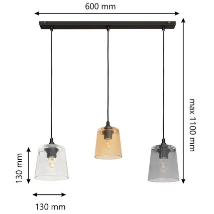 Ljuskrona med snöre LUCEA 3xE27/15W/230V