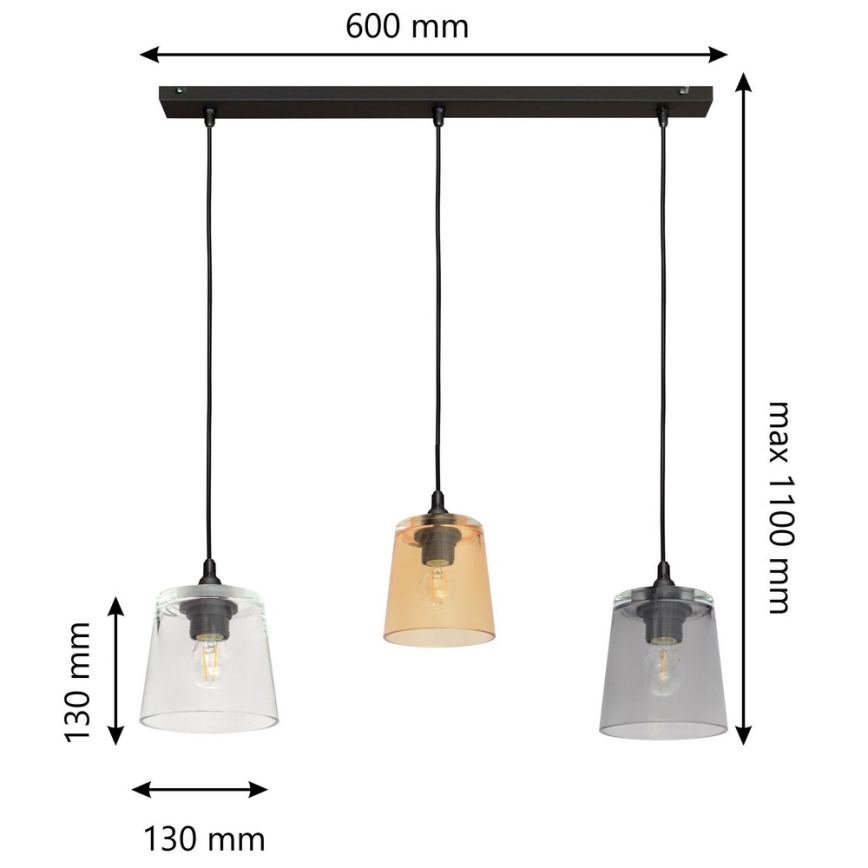 Ljuskrona med snöre LUCEA 3xE27/15W/230V