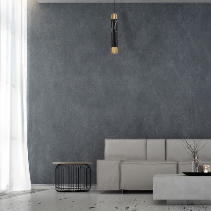 Ljuskrona med snöre marmor 1xGU10/8W/230V svart/guld