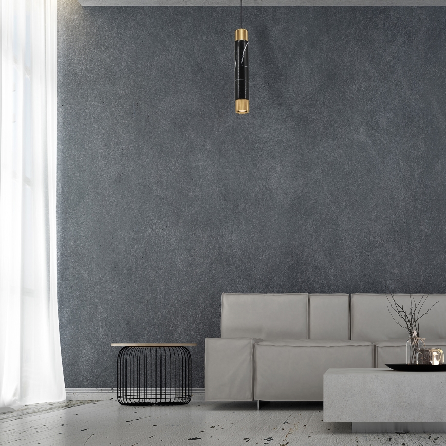 Ljuskrona med snöre marmor 1xGU10/8W/230V svart/guld