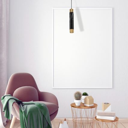 Ljuskrona med snöre marmor 1xGU10/8W/230V svart/guld