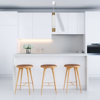 Ljuskrona med snöre marmor vit/mässing 1xGU10/8W/230V