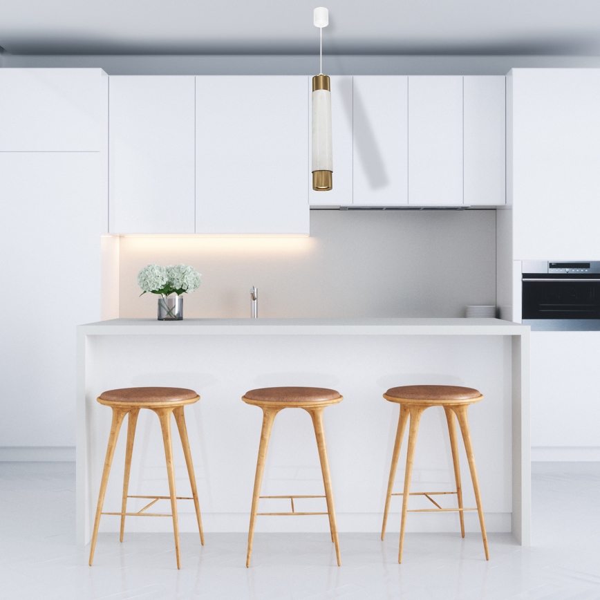 Ljuskrona med snöre marmor vit/mässing 1xGU10/8W/230V