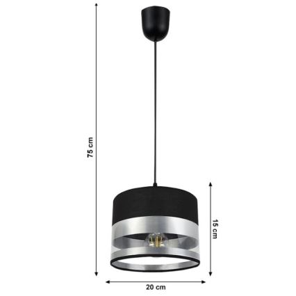 Ljuskrona med snöre MILO 1xE27/60W/230V silver/svart