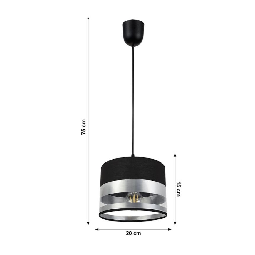 Ljuskrona med snöre MILO 1xE27/60W/230V silver/svart