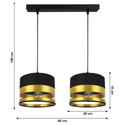 Ljuskrona med snöre MILO 2xE27/60W/230V guld/svart