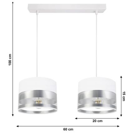 Ljuskrona med snöre MILO 2xE27/60W/230V silver