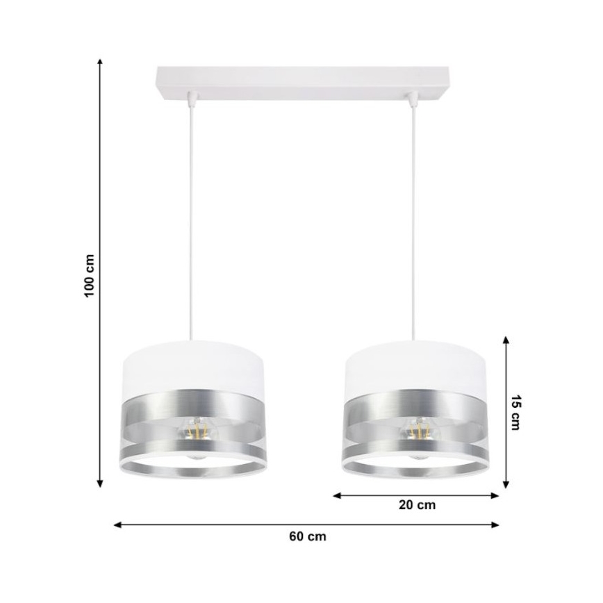 Ljuskrona med snöre MILO 2xE27/60W/230V silver