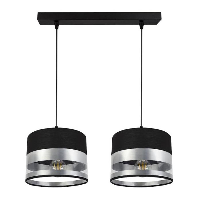 Ljuskrona med snöre MILO 2xE27/60W/230V silver/svart