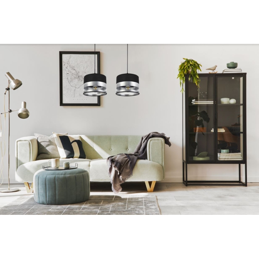 Ljuskrona med snöre MILO 2xE27/60W/230V silver/svart