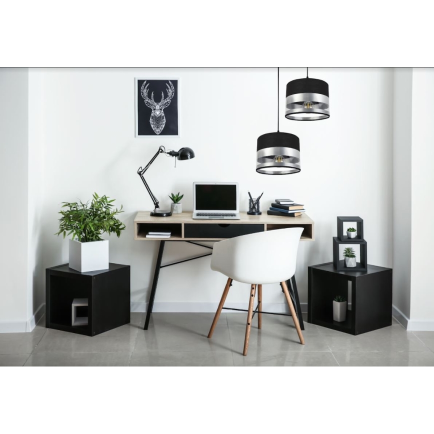 Ljuskrona med snöre MILO 2xE27/60W/230V silver/svart